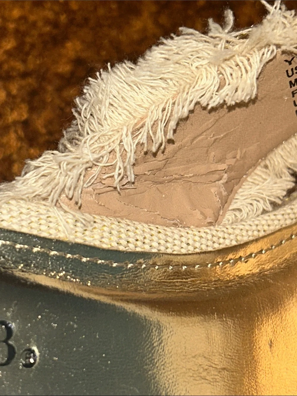 JustFab Cream Frayed Platform Slide Sandals with Gold Floral Accents